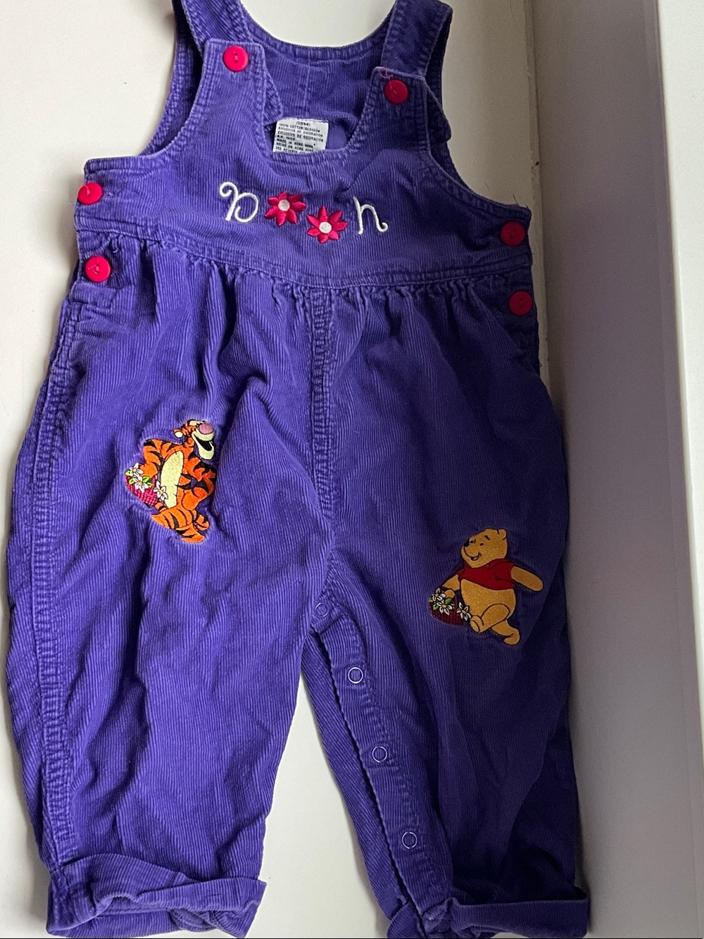 Vintage Disney Winnie the Pooh & Tigger Purple Corduroy Overalls Romper 18M - Picture 3 of 4